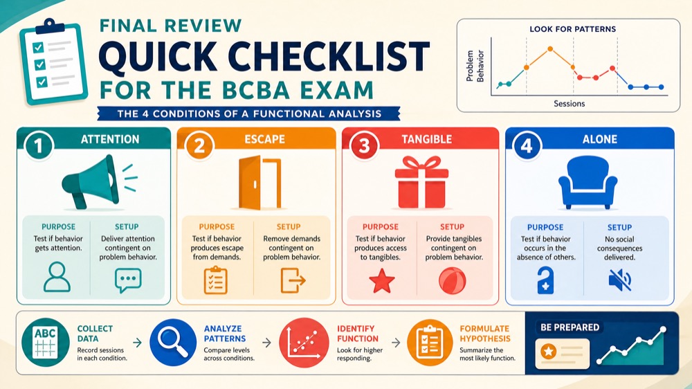 Functional Analysis Conditions: The 4 You'll See on the BCBA Exam Functional Analysis Conditions: The 4 You'll See on the BCBA Examfour-conditions-functional-analysis-bcba-exam-img-2