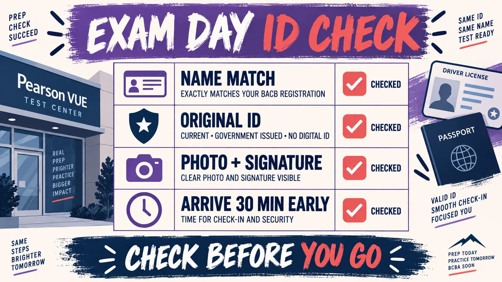 Pearson VUE + BACB: Booking, Fees, ID, and Check-In Pearson VUE + BACB: Booking, Fees, ID, and Check-Inid-check